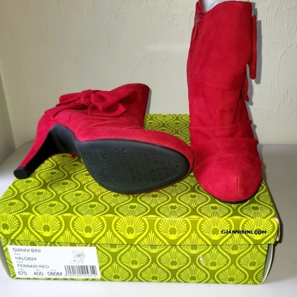 Gianni Bini Halo Red Suede Leather Booties with Bow - 8M - NIB - Picture 7 of 12